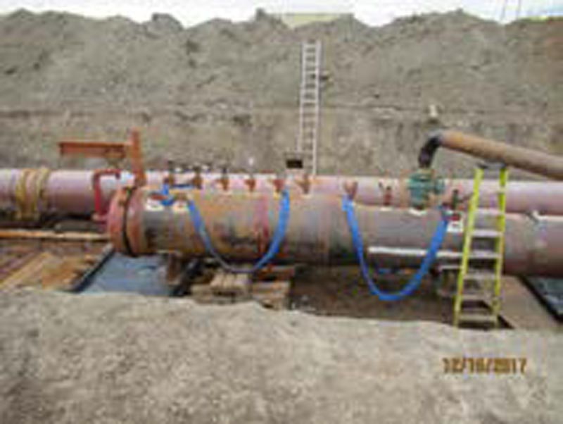 This pipe is where the back pig is within the pipe. The valves on top of the pipe are used to add backpressure to pressure up battering ram from within.